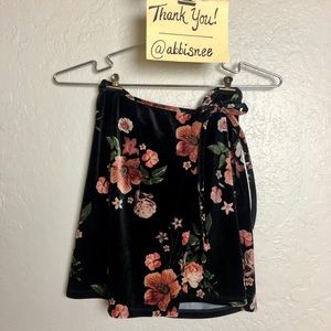 Floral Velvet Wrap Miniskirt